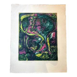 Colorful Abstract Original Etching, Signed and Numbered, 1970 For Sale