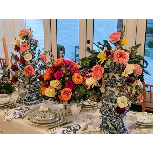 Contemporary Blue & White Delft Style Porcelain Tulipieres - a Pair For Sale - Image 15 of 18