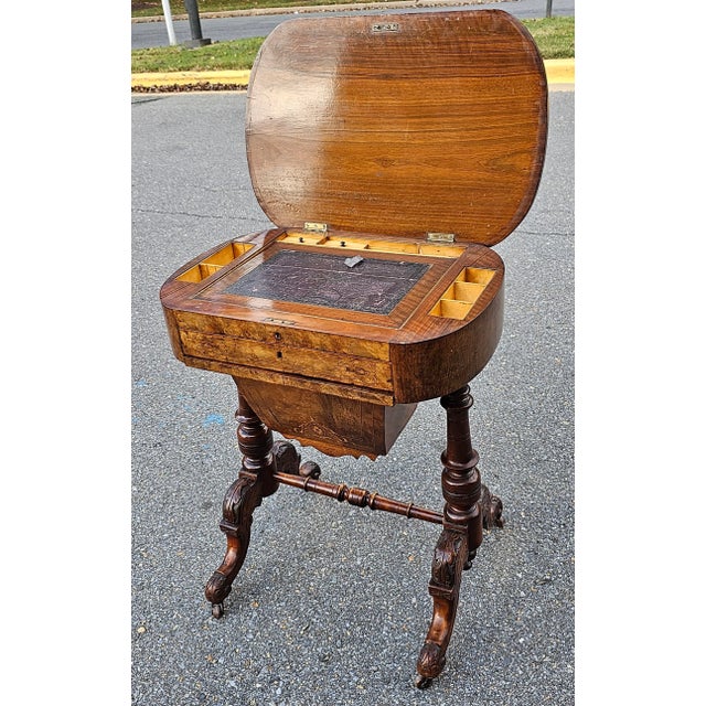 19th Century Victorian Marquetry Burl Walnut Sewing Table For Sale In Washington DC - Image 6 of 11
