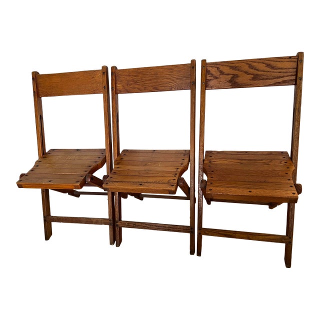 Vintage 1930’s Snyder Oak Folding Chairs, Set of 3 For Sale