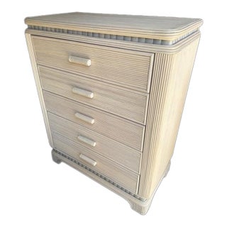 Coastal Style Pencil Reed Rattan Highboy Dresser For Sale