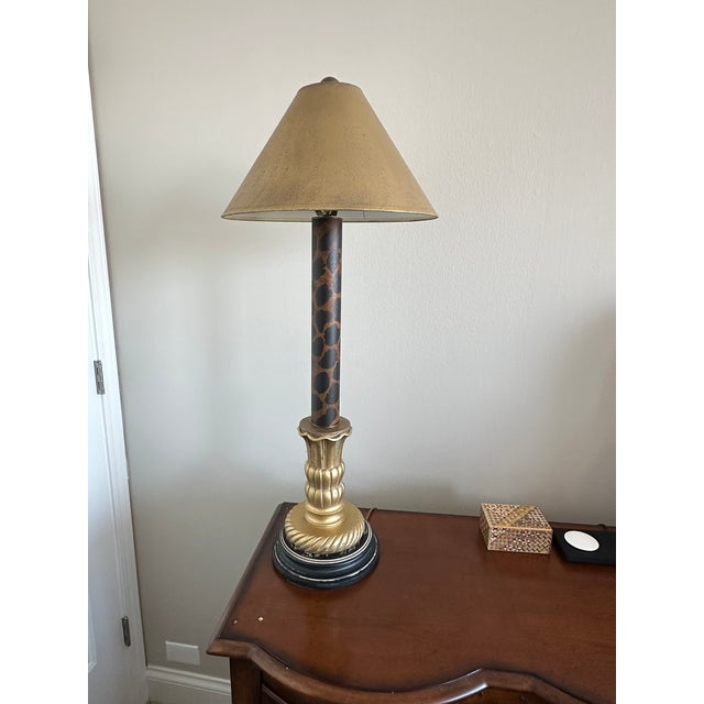 Boho Chic Vintage Transitional Ethan Allen Hand Painted Candlestick Lamps, a Pair For Sale - Image 3 of 8