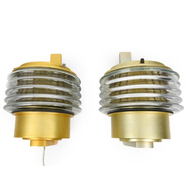1960s Swedish Brass and Glass Wall Sconces by Hans-Agne Jakobsson - A Pair For Sale - Image 10 of 11