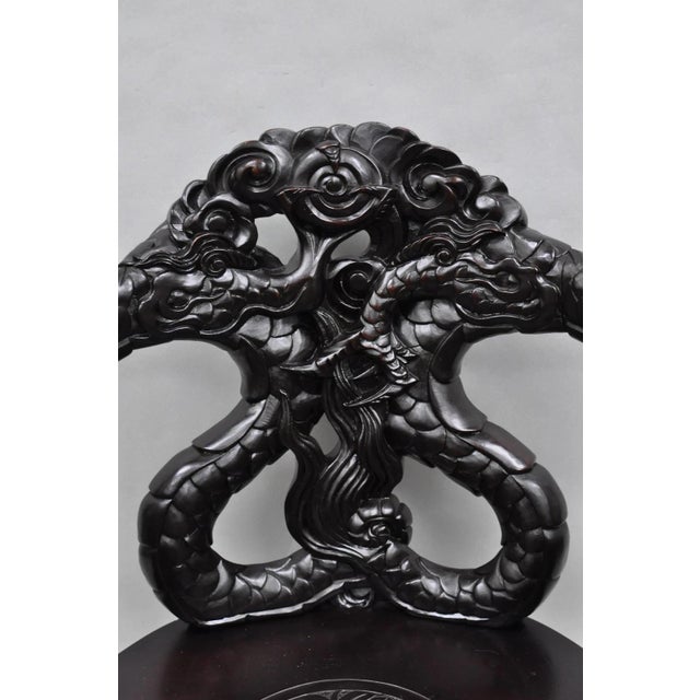 Antique Japanese Dragon Carved Wood Export Oriental Palace Lounge Arm Chair For Sale - Image 14 of 18