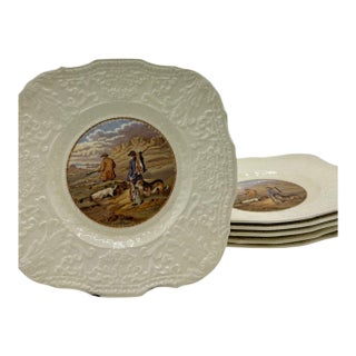 Antique Rare Royal Cauldon "Ridgewood" Sportsman Pattern Plates - Set of 6 For Sale