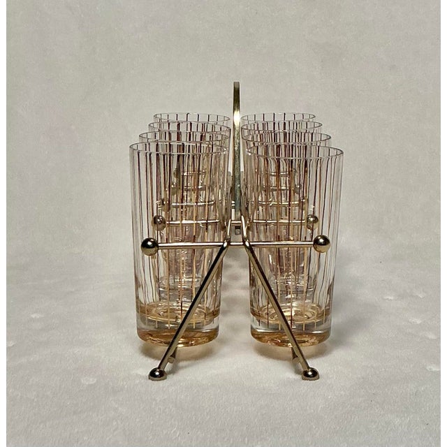 Culver Ltd. Culver Mid-Century Modern Atomic Multi Color Highball Barware Glasses With Caddy- Set of 8 For Sale - Image 4 of 12