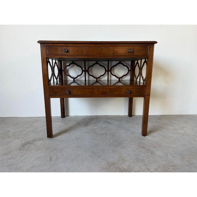 Hollywood Regency 1970s Hollywood Regency Chinoiserie Burl Wood Two-Tier Nightstand / End Table For Sale - Image 3 of 12