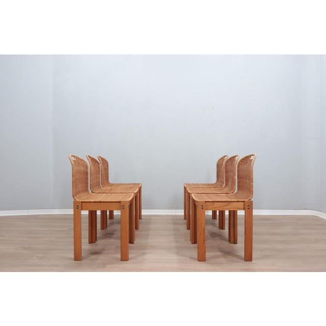 Curved Wicker and Wood Chairs, 1970s, Set of 6 For Sale - Image 12 of 13
