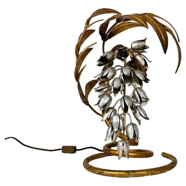 Golden Florentine Flower Shape Table Lamp attributed to Hans Kögl, Germany, 1970s For Sale