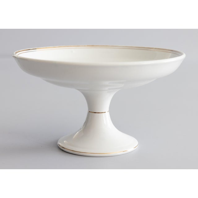 French Country Antique Belgian White Ironstone Gilt Pedestal Compote For Sale - Image 3 of 10