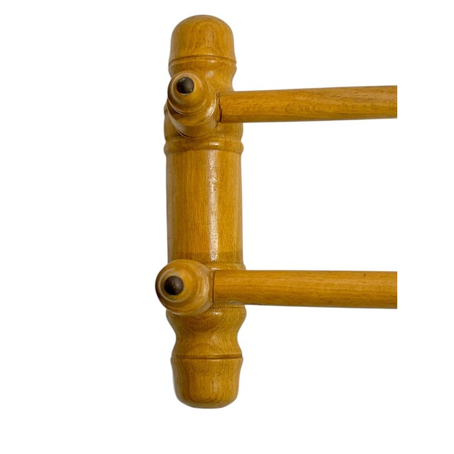 Mid 20th Century Vintage French Provincial Faux Bamboo Carved Wood Double Towel Rack For Sale - Image 5 of 17