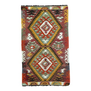 Tribal Mid-20th Century Hand Knotted Geometric Colorful Turkish Kilim For Sale