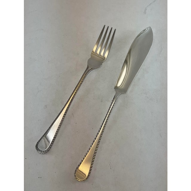 New 1980s Complete Cutlery Set for 12, Including Fish Eaters & Serving Pieces, Feather Edge - 134 PCS For Sale - Image 11 of 18