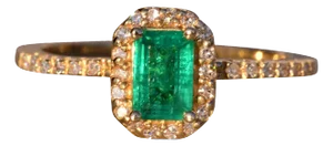The 90th Avenue: Emerald Cut Natural Emerald Ring with Diamonds in Yellow Gold