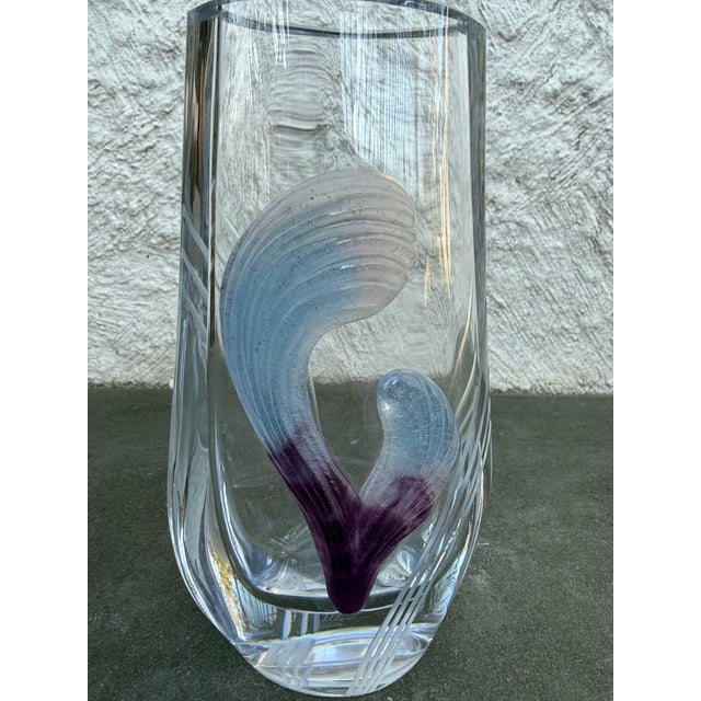 Transparent Daum France Cut Crystal Pate De Verre Vase Signed 8” For Sale - Image 8 of 8