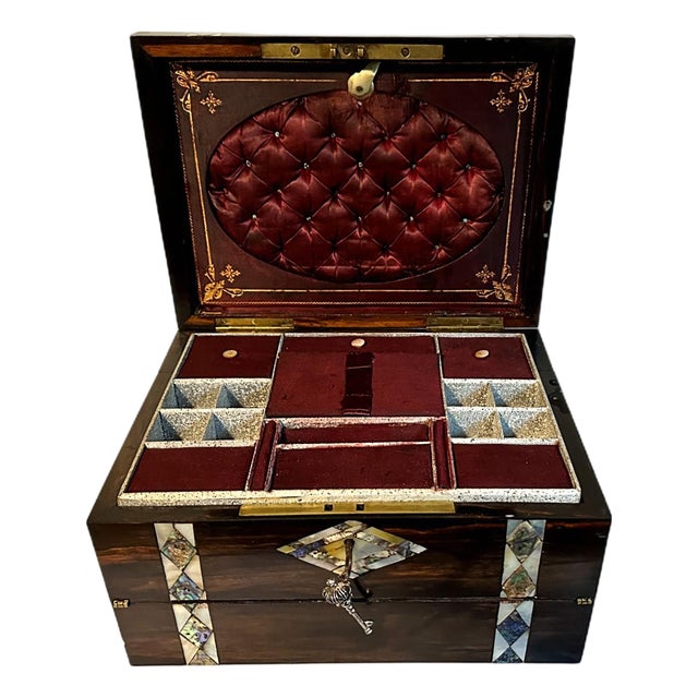 19th Century Victorian English Rosewood Inlaid Abalone Writing Box Lap Desk For Sale