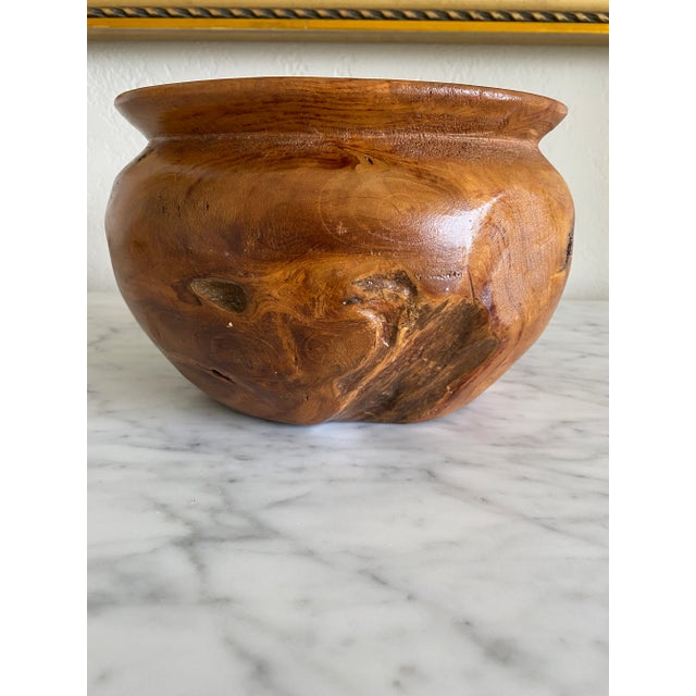 Solid, heavy vintage French olivewood burl bowl/ planter, dating to the 1970’s. Hand carved. Beautiful movement in the...