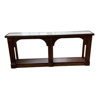 Oak Console with White Marble Top, 1970s For Sale