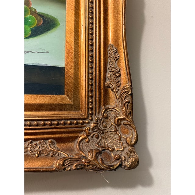 1940s Oil Painting on Canvas Signed Fruit Basket Dining Room Gold Ornate Frame For Sale - Image 4 of 6