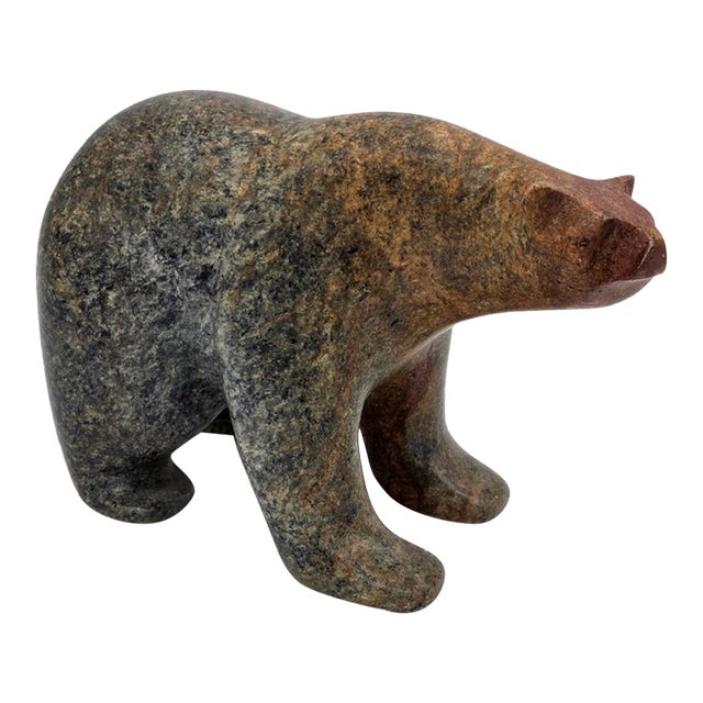 Christopher Olivier Signed Carved Stone Bear Sculpture, 1998 For Sale