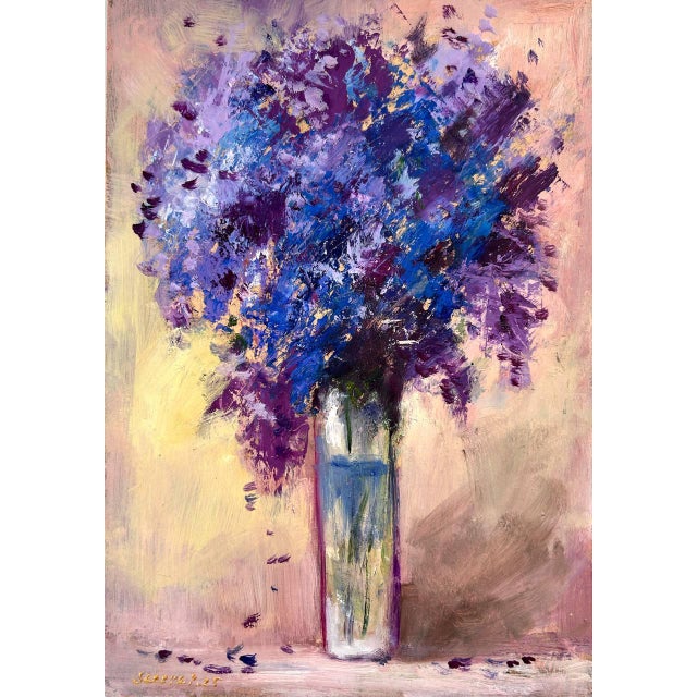 Contemporary Contemporary Abstract Floral Lilac Bouquet Original Painting by Valeriya Serova For Sale - Image 3 of 6