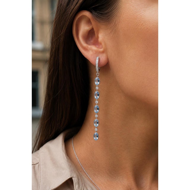 Topaz Huggie Drop Earrings, Silver, Gold, Pair For Sale - Image 9 of 10