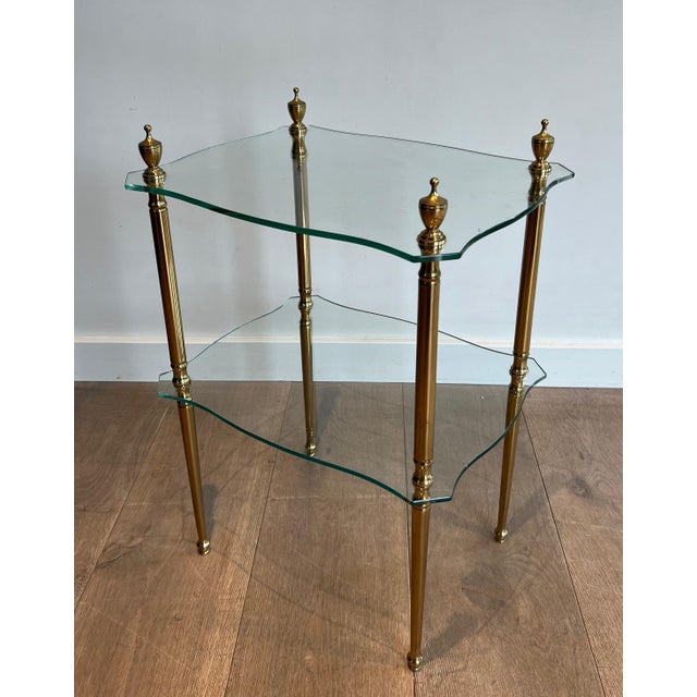 Brass side table with 2 glass shelves French work, Maison Jansen Circa 1940 For Sale - Image 11 of 12