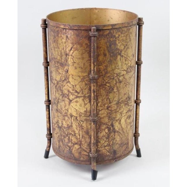 Hollywood Regency 1960s Hollywood Regency Gilt Faux Bamboo Wastebasket or Trash Can For Sale - Image 3 of 9