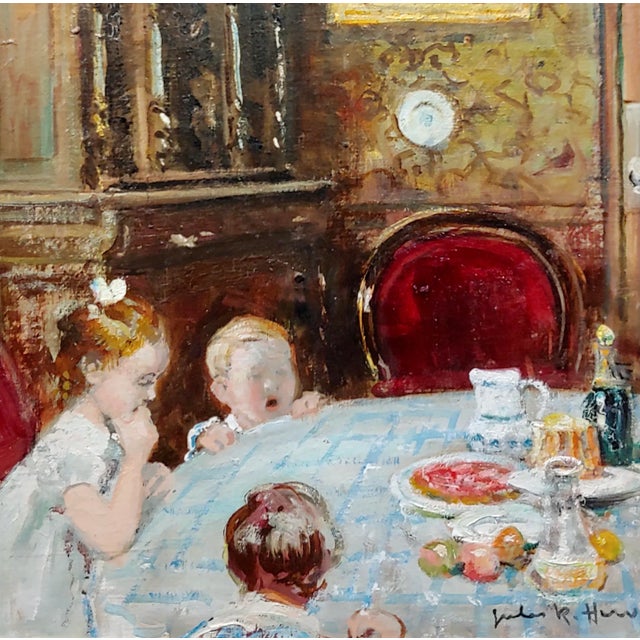 Jules Rene Herve -Children at the Breakfast Table - Oil Painting For Sale - Image 4 of 12
