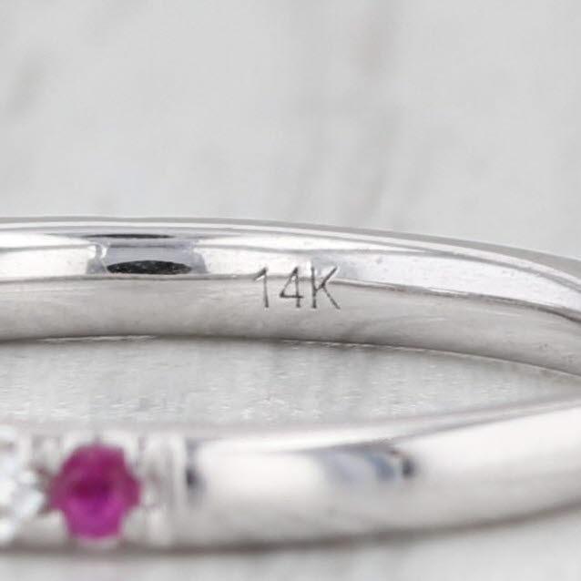Modern 0.30ctw Ruby Diamond Wedding Band 14k White Gold Stackable Ring Size 5 For Sale - Image 3 of 8