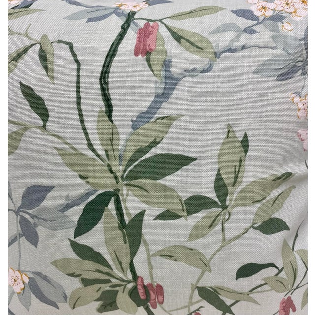 Pair of 20" Square Pillows With a Delicate Tropical Foliage Pattern That Is Dotted With White Flowers - Made in Uk. For Sale - Image 10 of 13