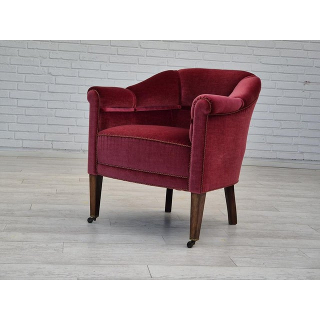 Danish Lounge Chair in Velour with Ash Legs, 1950s For Sale - Image 15 of 18