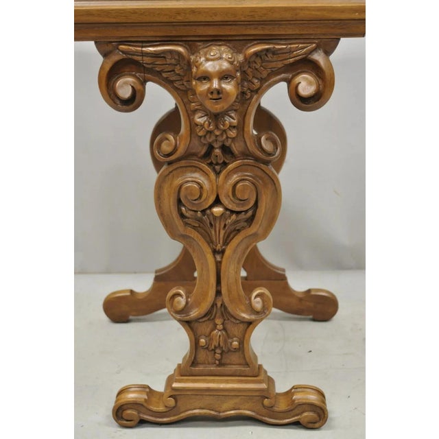 Renaissance Early 20th Century Italian Renaissance Figural Carved Marble Top Side Table With Winged Cherub Head For Sale - Image 3 of 12