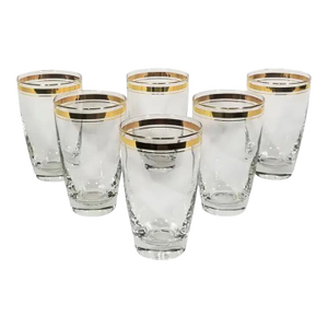1970s Libbey Mid Century Glassware Barware Gold Stripe Accents Set of 6