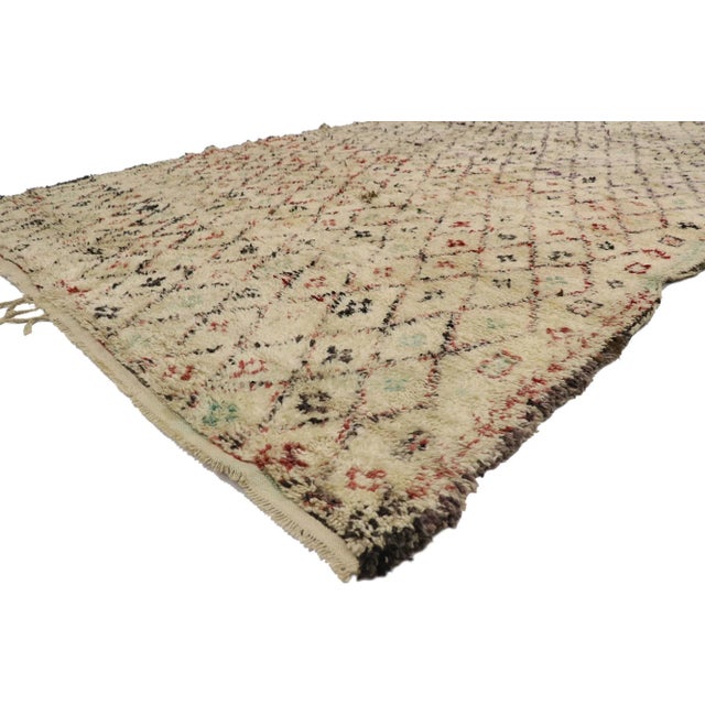 Vintage Berber Moroccan Beni Ourain Rug with Tribal Style 06'06 x 10'11. With its simplicity, plush pile and tribal style,...