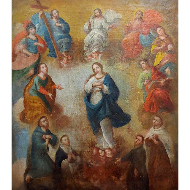 Italian 17th Century Italian Old Master-Madonna Surrounded by Saints -Oil Painting For Sale - Image 3 of 12