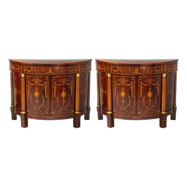 A Pair of Italian Neoclassical, Marquetry, Satinwood, Demilune Chests, Italy, 19th C. For Sale