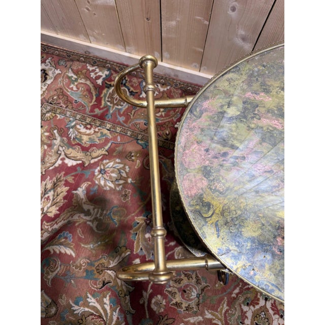 Gold Louis XVI Style Serving Cart in Brass with Faux Marble Top, 1950s For Sale - Image 8 of 9
