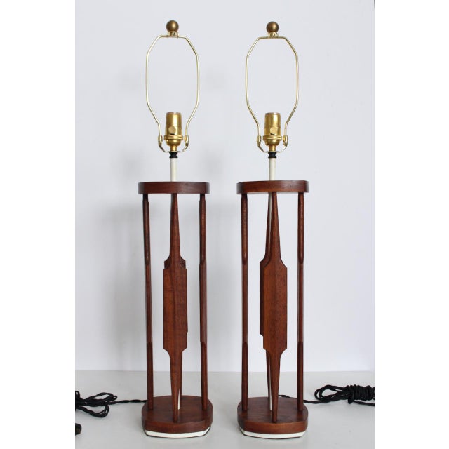 Westwood Lamps Tall Tony Paul for Westwood Walnut & White "Catkin" Table Lamps, 1950s - A Pair For Sale - Image 4 of 17