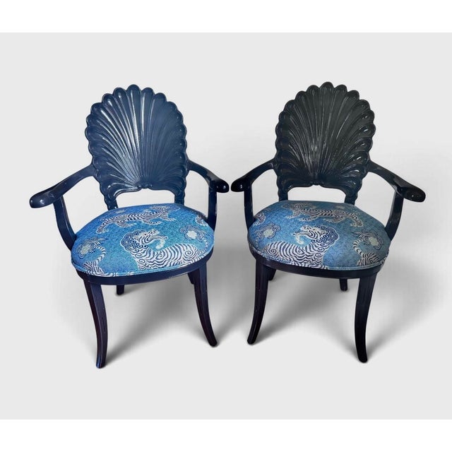 Dorothy Draper Pair of Lacquered Vintage Italian Hand Carved Grotto Chairs For Sale - Image 4 of 16