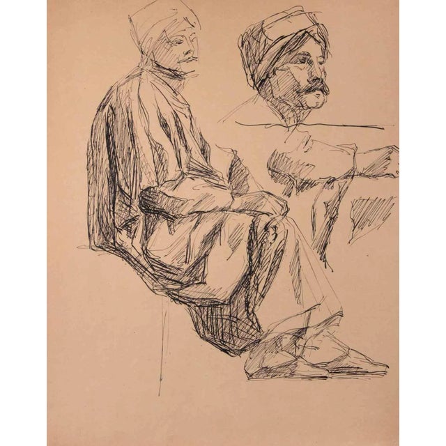 Arab Man with hat is an original china ink drawing realized by Jean Chapin in the mid-20th Century. Hand signed in pencil...