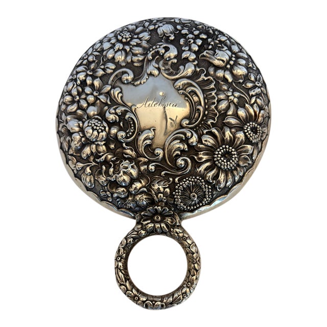19th Century Art Nouveau Sterling Silver Repousse Hand Mirror For Sale