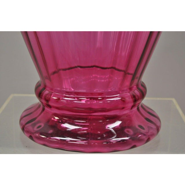 Contemporary Oversized Large Modern Pink Hand Blown Ribbed Glass 29