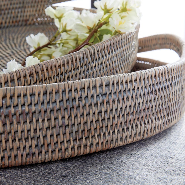Burma Rattan Oval Serving Trays, Set Of 3 For Sale In Chicago - Image 6 of 8