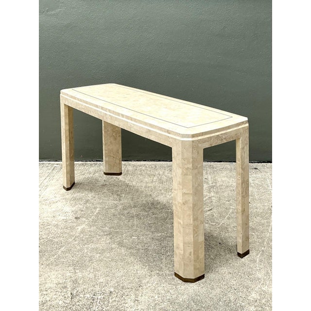 Vintage Tessellated Stone Console Table With Brass Inlay For Sale In West Palm - Image 6 of 17
