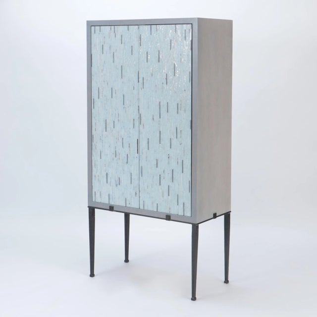 Modern A Stylish Cerused Oak Cabinet With Mosaic Glass Doors C 1980s For Sale - Image 3 of 7
