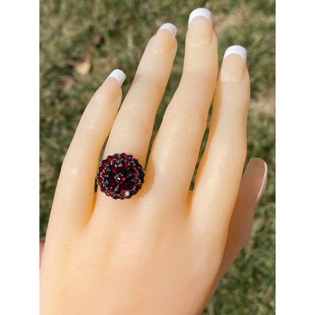 Gold Ladies Bohemian Garnet Cocktail Ring in 14K Gold with Silver Top For Sale - Image 8 of 10