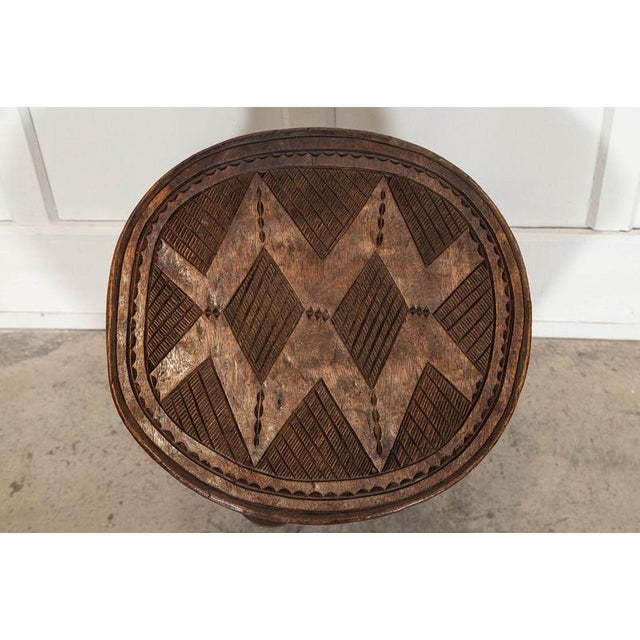 African Tribal Carved Teak Nupe Stool, 1920 For Sale - Image 3 of 11
