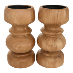 Hand-Turned Solid Wood Candlesticks, 1960s Pair