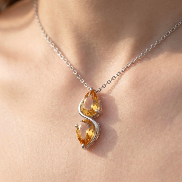Contemporary Citrine Pear Cut Statement Necklace, 925 Silver Dainty Handmade Necklace For Sale - Image 3 of 5